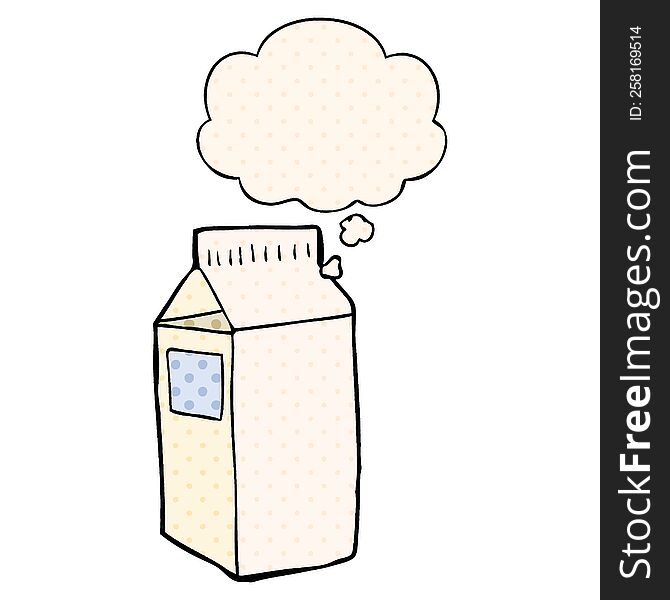 cartoon milk carton with thought bubble in comic book style