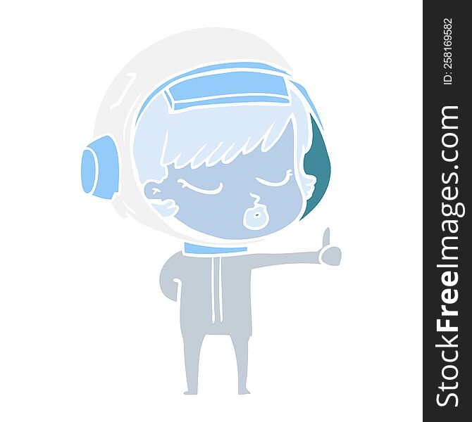 flat color style cartoon pretty astronaut girl giving thumbs up