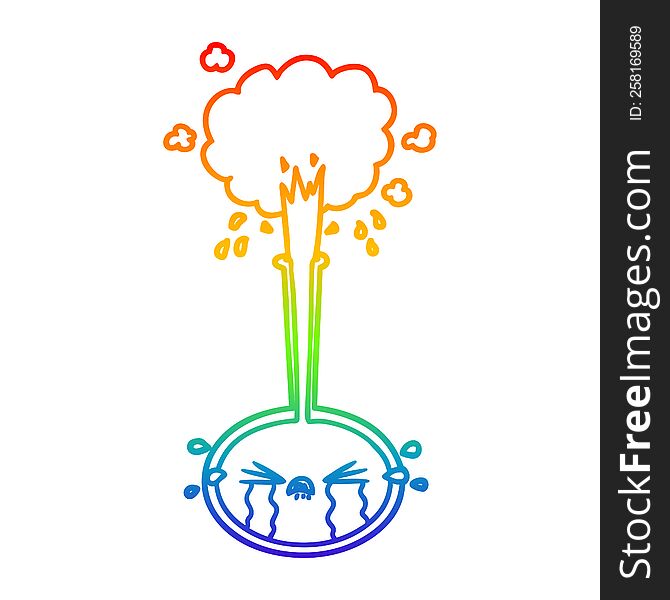 rainbow gradient line drawing of a crying cartoon science experiment crying