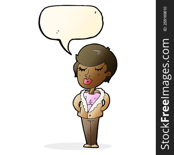 Cartoon Cool Relaxed Woman With Speech Bubble