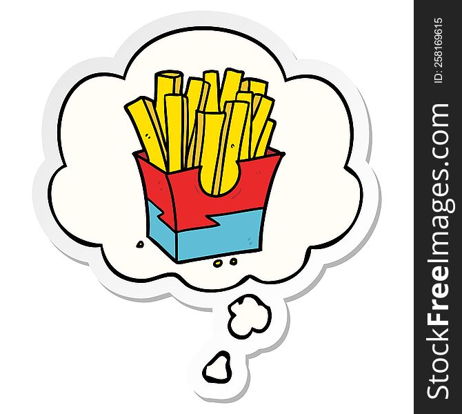 cartoon fries with thought bubble as a printed sticker