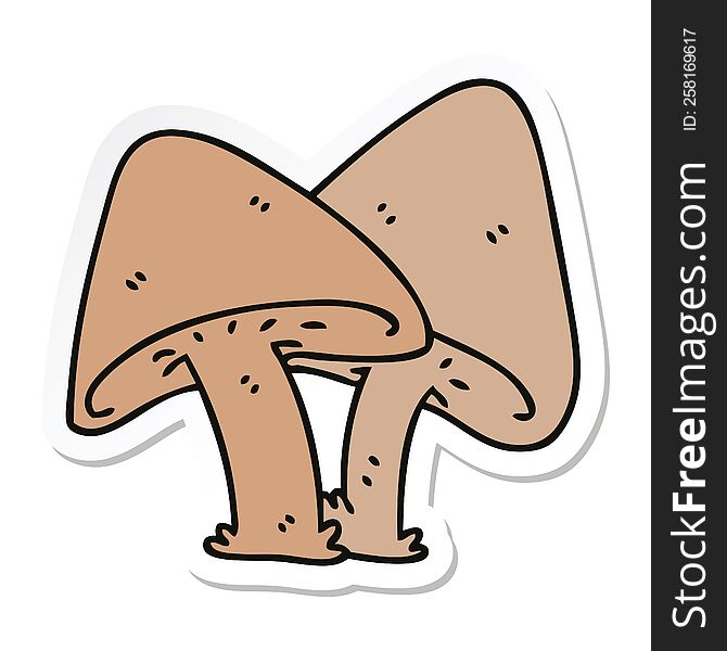 sticker of a quirky hand drawn cartoon mushrooms