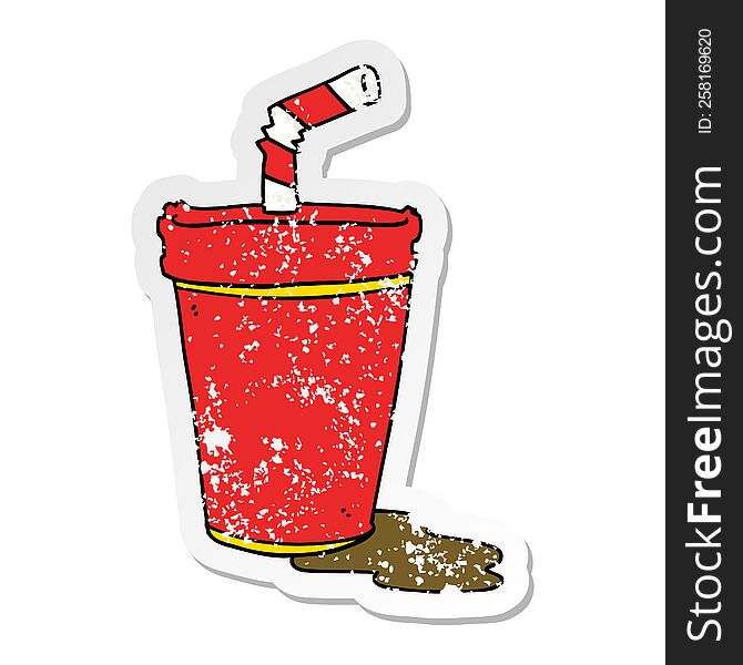 distressed sticker of a cartoon soda cup