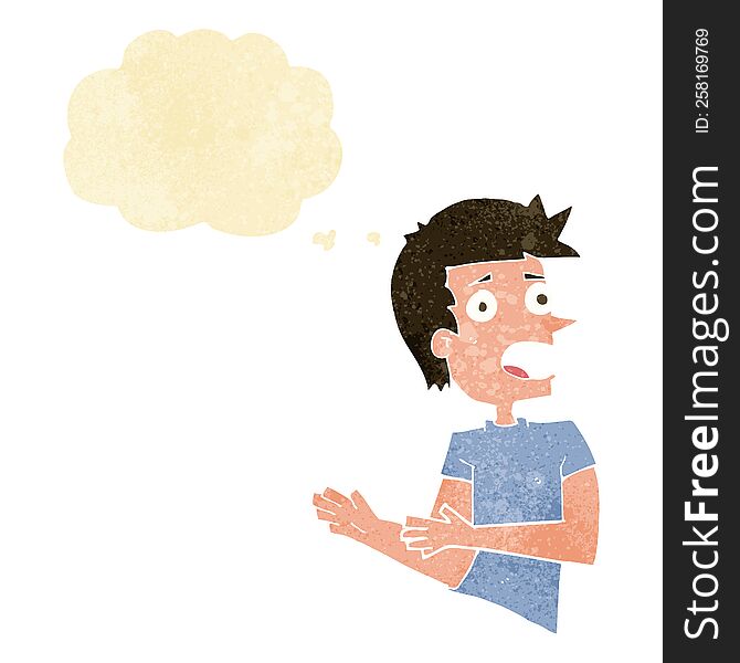 Cartoon Stressed Man With Thought Bubble