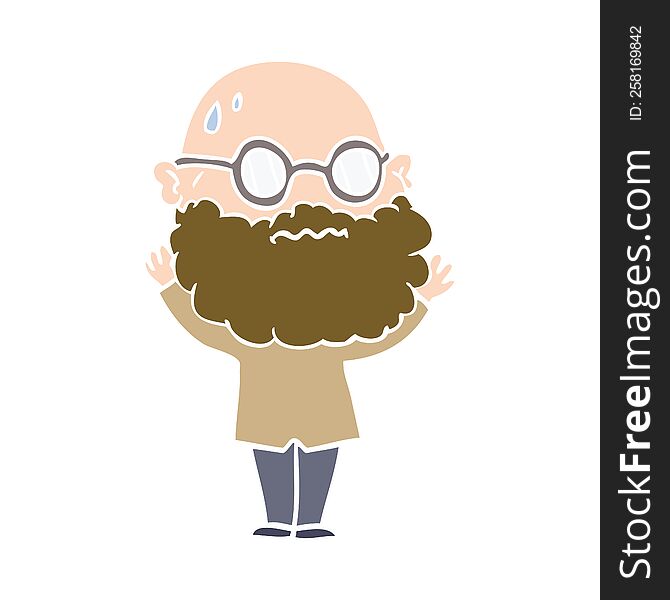 flat color style cartoon worried man with beard and spectacles