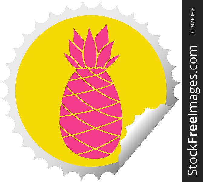 circular peeling sticker quirky cartoon pineapple. circular peeling sticker quirky cartoon pineapple