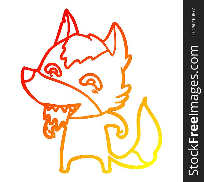 warm gradient line drawing of a cartoon hungry wolf