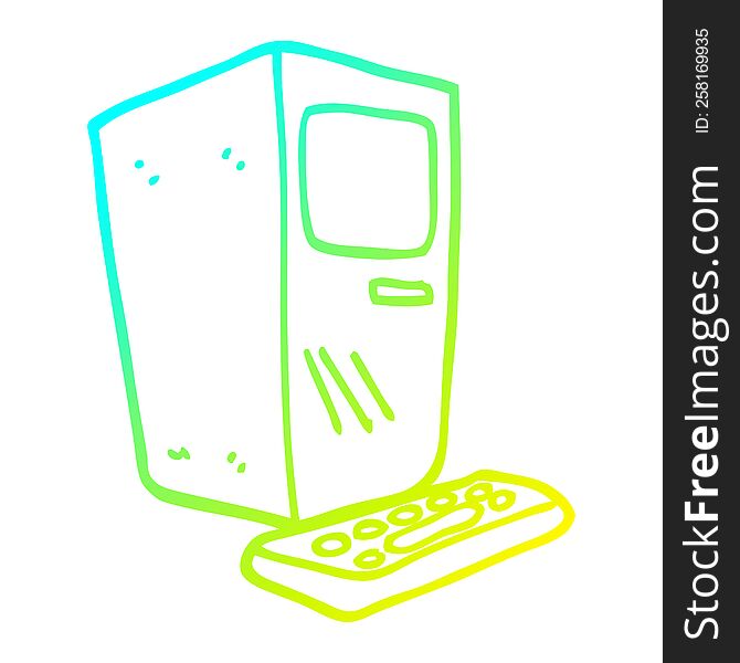 cold gradient line drawing of a cartoon office computer