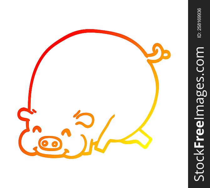 warm gradient line drawing of a cartoon fat pig