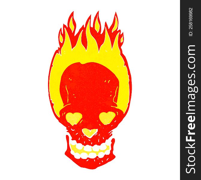 Cartoon Flaming Skull With Love Heart Eyes