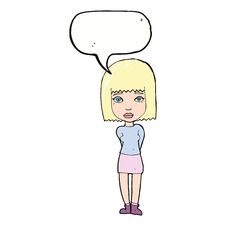Cartoon Serious Girl With Speech Bubble Royalty Free Stock Image