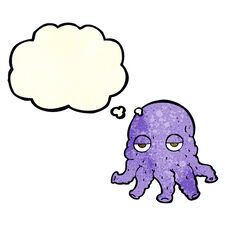 Cartoon Alien Squid Face With Thought Bubble Stock Photo