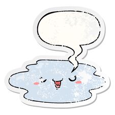 Cartoon Puddle And Face And Speech Bubble Distressed Sticker Stock Photo