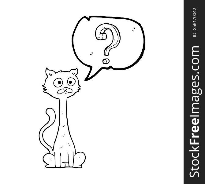 freehand drawn speech bubble cartoon curious cat