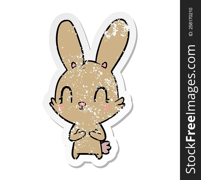 Distressed Sticker Of A Cute Cartoon Rabbit