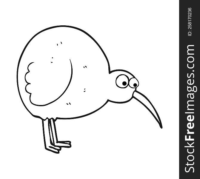 freehand drawn black and white cartoon kiwi bird