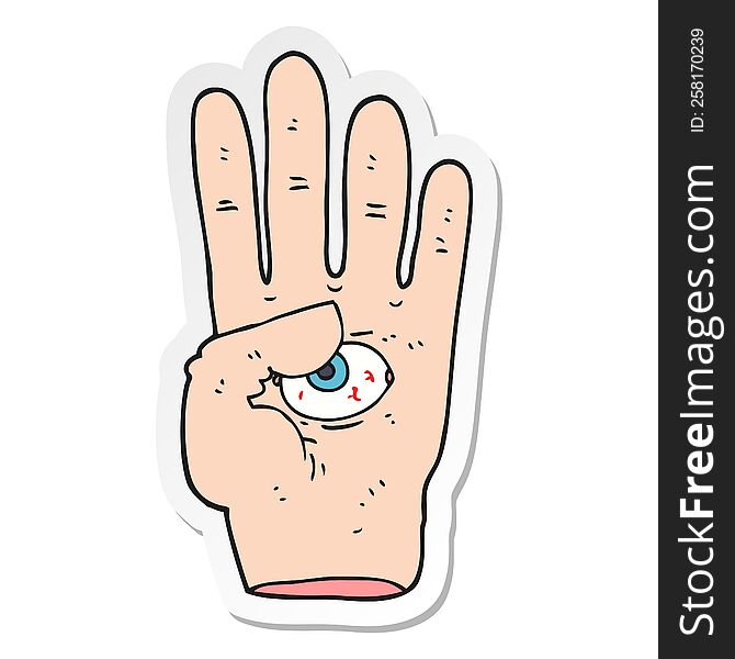 Sticker Of A Cartoon Spooky Hand With Eyeball