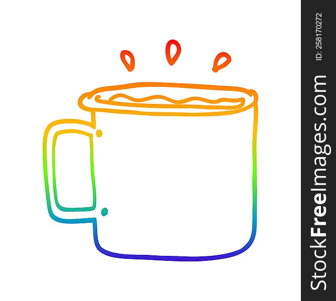 rainbow gradient line drawing of a cartoon camping cup of coffee