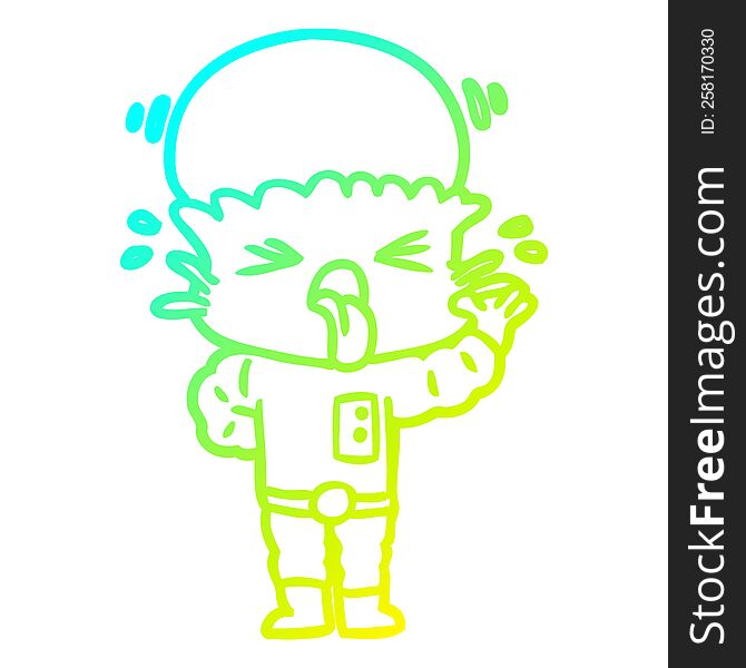 Cold Gradient Line Drawing Disgusted Cartoon Alien