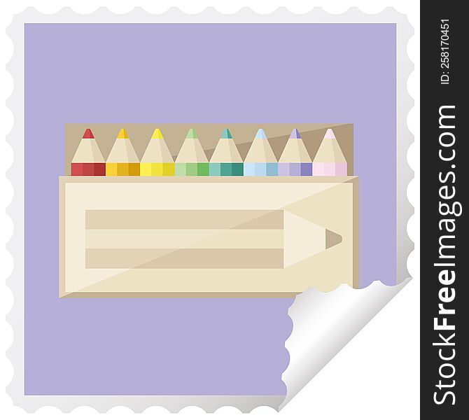 pack of coloring pencils graphic square sticker stamp. pack of coloring pencils graphic square sticker stamp