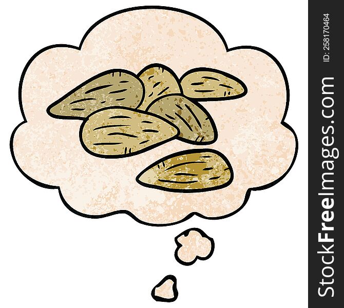 Cartoon Almonds And Thought Bubble In Grunge Texture Pattern Style