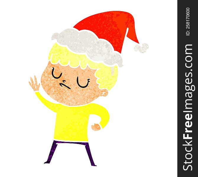 Retro Cartoon Of A Grumpy Boy Wearing Santa Hat
