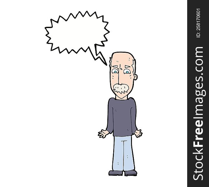 cartoon dad shrugging shoulders with speech bubble