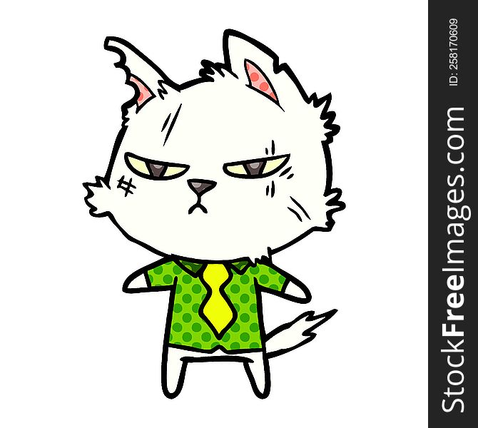 tough cartoon cat in shirt and tie. tough cartoon cat in shirt and tie