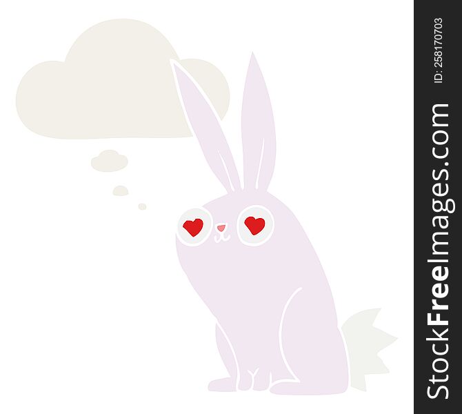 Cartoon Bunny Rabbit In Love And Thought Bubble In Retro Style