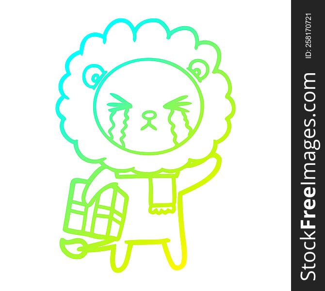 Cold Gradient Line Drawing Cartoon Crying Lion