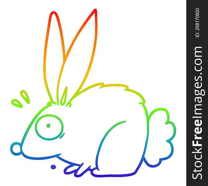 Rainbow Gradient Line Drawing Cartoon Frightened Rabbit