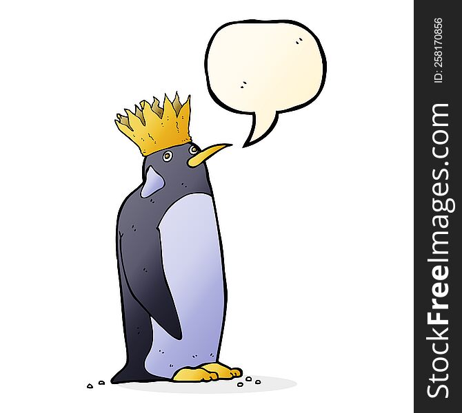 cartoon emperor penguin with speech bubble