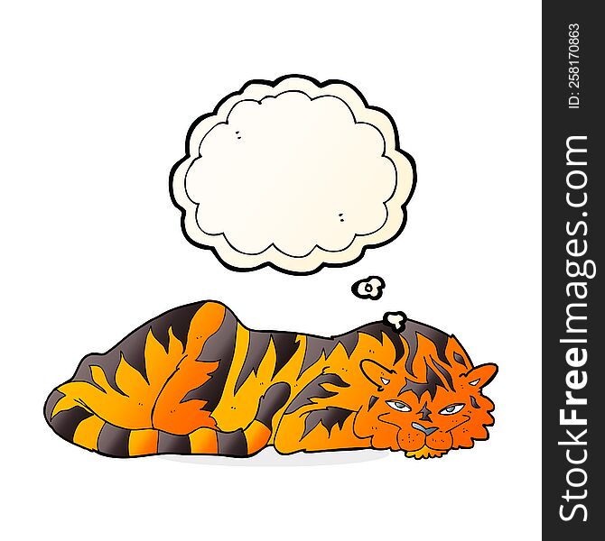 Cartoon Resting Tiger With Thought Bubble