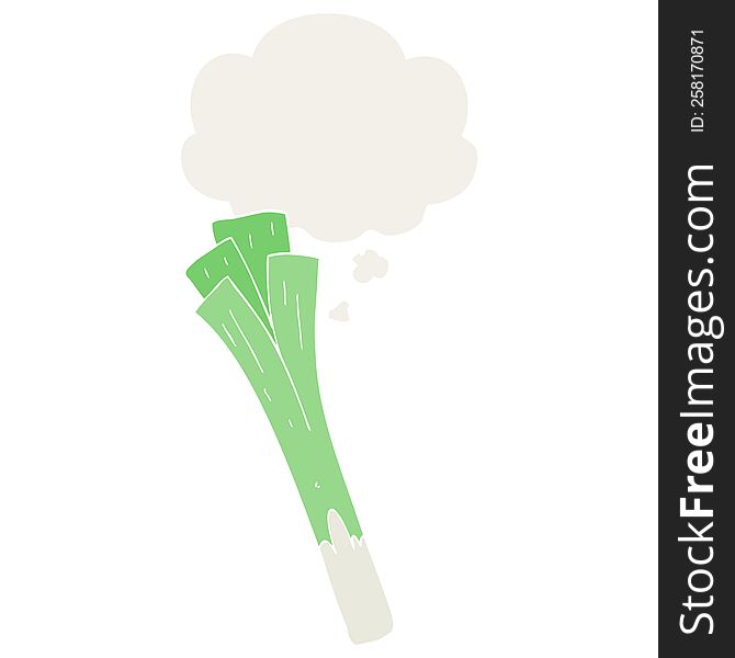 cartoon leeks with thought bubble in retro style