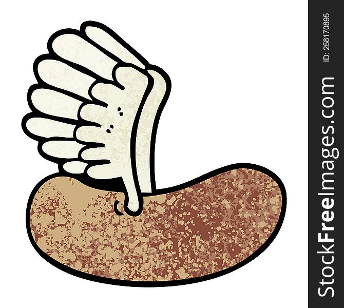 grunge textured illustration cartoon flying sausage
