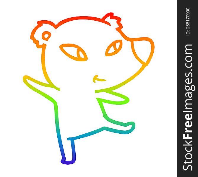 rainbow gradient line drawing of a cute cartoon bear dancing