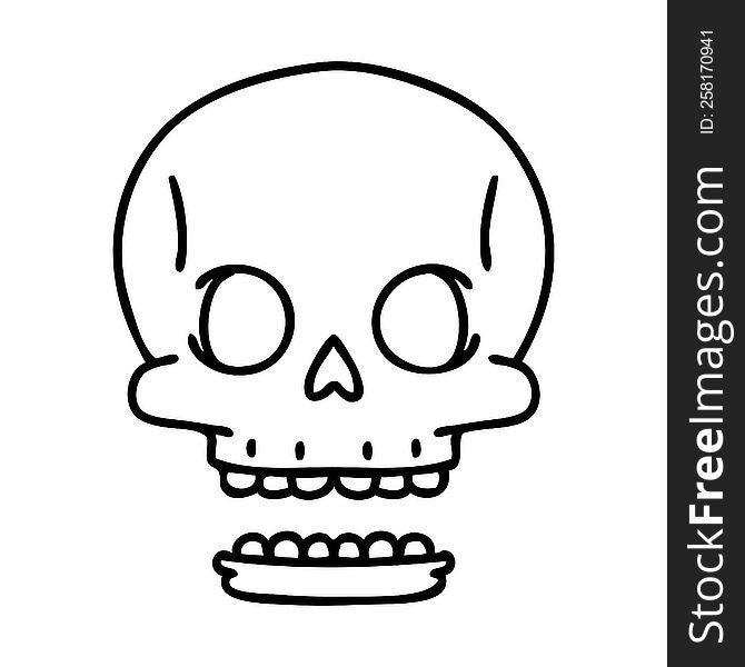 line doodle of a spooky halloween skull