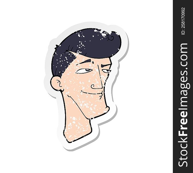 retro distressed sticker of a cartoon confident man