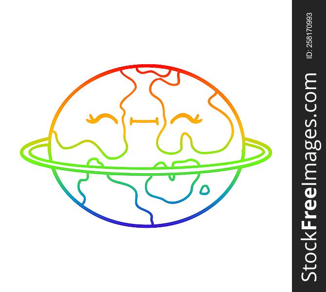 rainbow gradient line drawing of a cartoon habitable alien planet