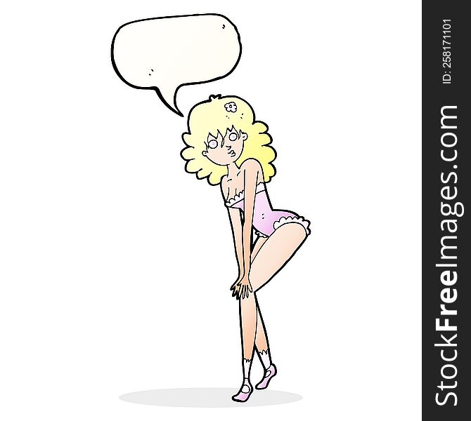 Cartoon Woman In Lingerie With Speech Bubble