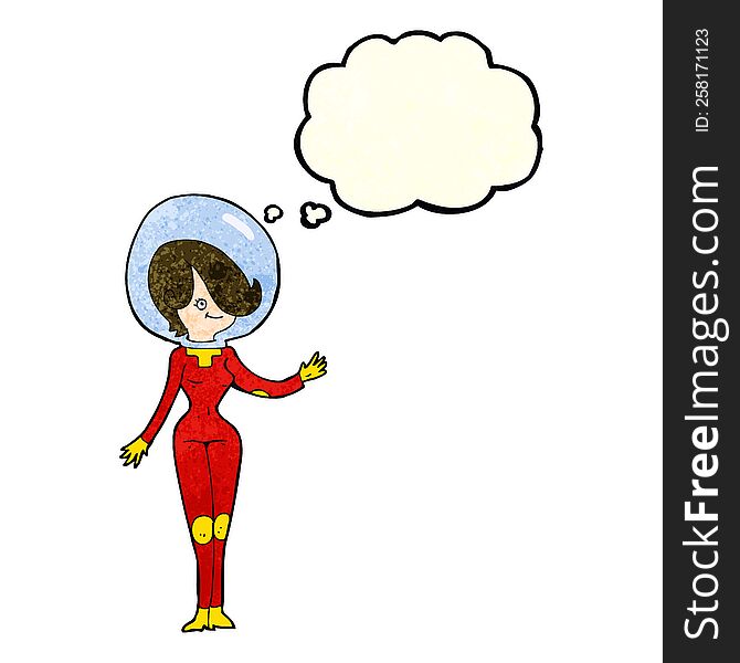 cartoon space woman with thought bubble