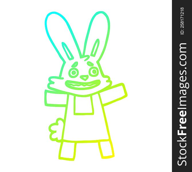 cold gradient line drawing of a cartoon scared looking rabbit