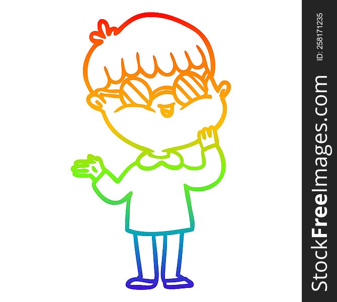 rainbow gradient line drawing of a cartoon boy wearing spectacles