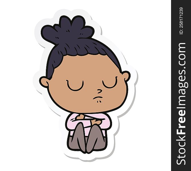 sticker of a cartoon calm woman