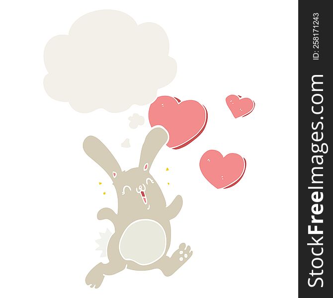 cartoon rabbit in love with thought bubble in retro style