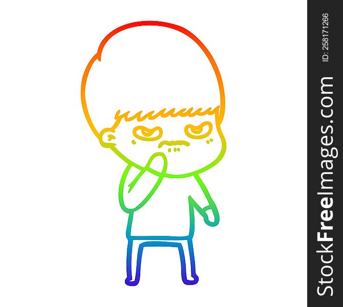 rainbow gradient line drawing of a angry cartoon boy