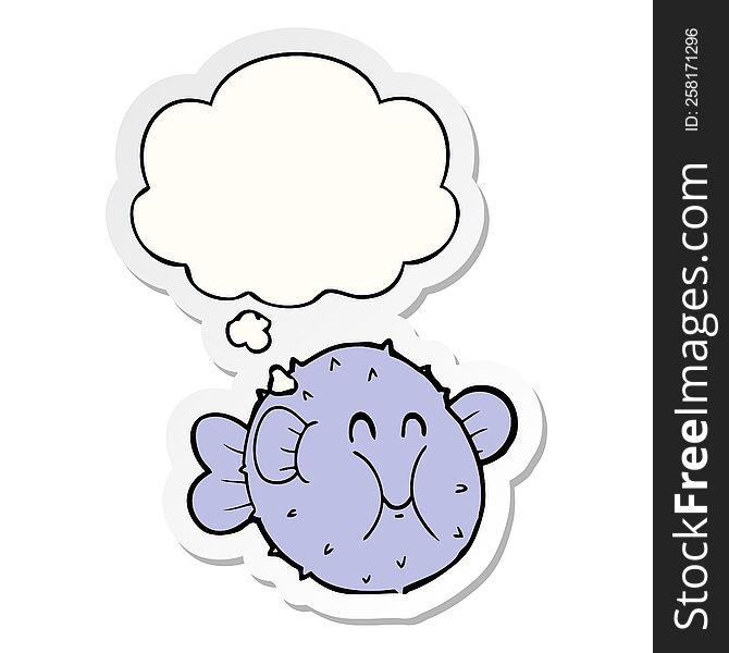 cartoon puffer fish and thought bubble as a printed sticker