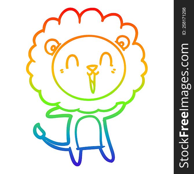 Rainbow Gradient Line Drawing Laughing Lion Cartoon