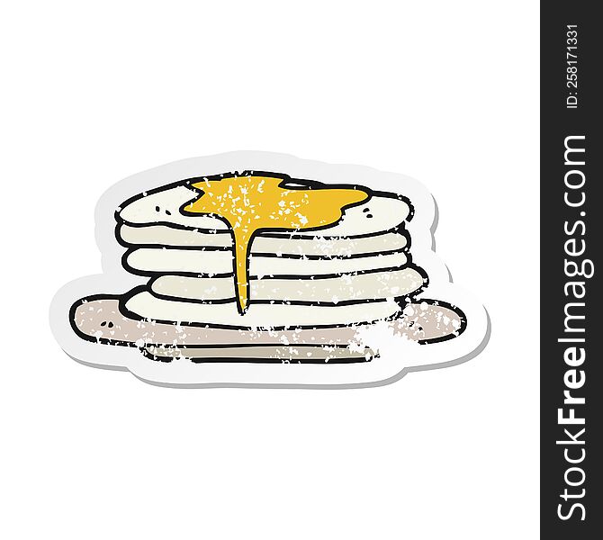 Retro Distressed Sticker Of A Cartoon Stack Of Pancakes