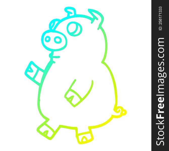 cold gradient line drawing of a cartoon funny pig